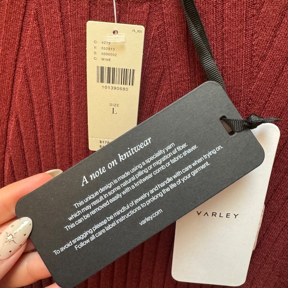 NWT Varley - Xander Long Sleeve Rib Knit Dress - Maroon & White - Large - Picture 5 of 8